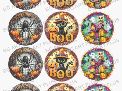 Сладкарски принт Хелоуин BOO коте + Паяк + Къщичка с духчета